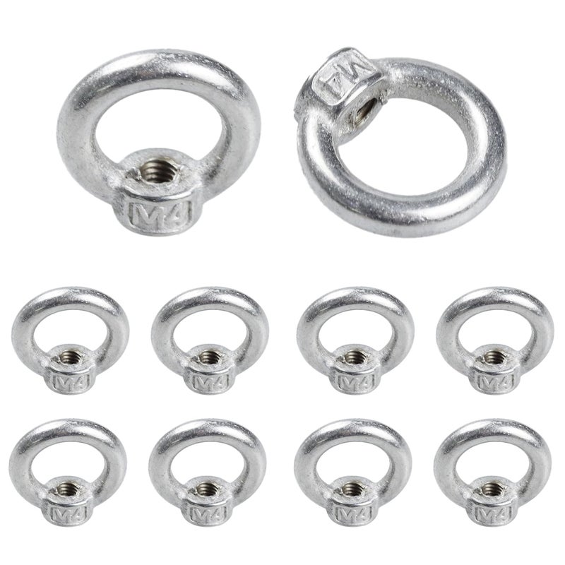 PDETVEO 10PCS M4 Lifting Eye Nuts, Stainless Steel Female Threaded Fastener, Ring Shaped Eye Bolts for Marine, Construction - Image 1